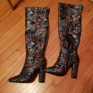 Brand new boho black paisley knee high boots 7